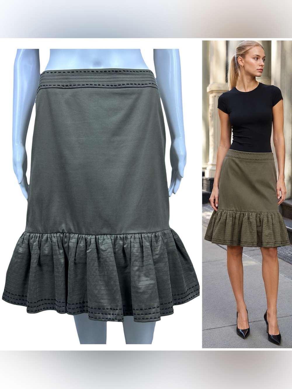 Vintage Moschino Cheap and Chic Ruffle Hem Skirt US 8 Contrast Stitch Y2K Grunge